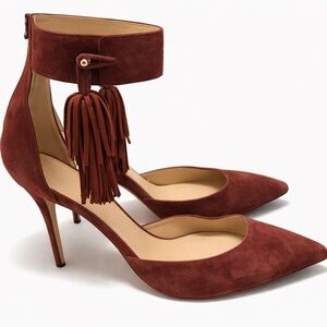 J. Crew Rust Suede Pointed-Toe Tassel Ankle-Strap Pumps